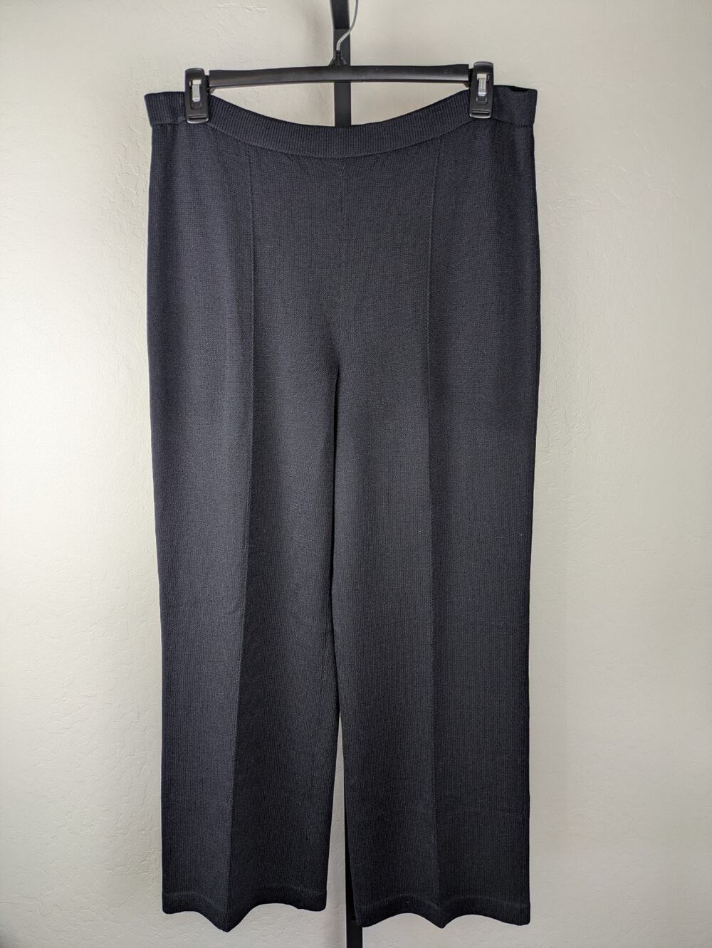 St. John Collection size 12 Dark Blue Pull On Front Seam Wde Leg Pants USA